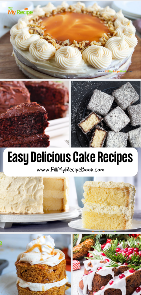 A selection of Easy Delicious Cake Recipes to bake for a dessert. Find cakes with frostings, mini cakes, and the best Christmas fruit cakes ideas.