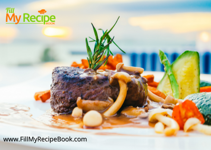 Filet Mignon in Red Wine Sauce recipe. Seared in garlic butter and garnished with mushroom and a Vegetable medley with red wine sauce.