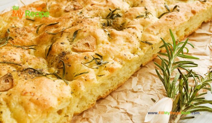 Garlic Rosemary Focaccia Bread Machine dough Recipe. For an easy oven bake flat bread with fresh rosemary and herbs topping. The best.