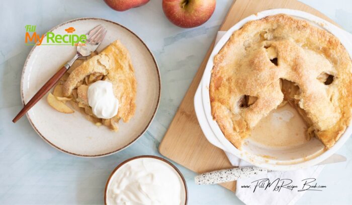 Serve the apple pie warm or at room temperature, optionally topped with a scoop of vanilla ice cream or a dollop of vanilla yogurt.