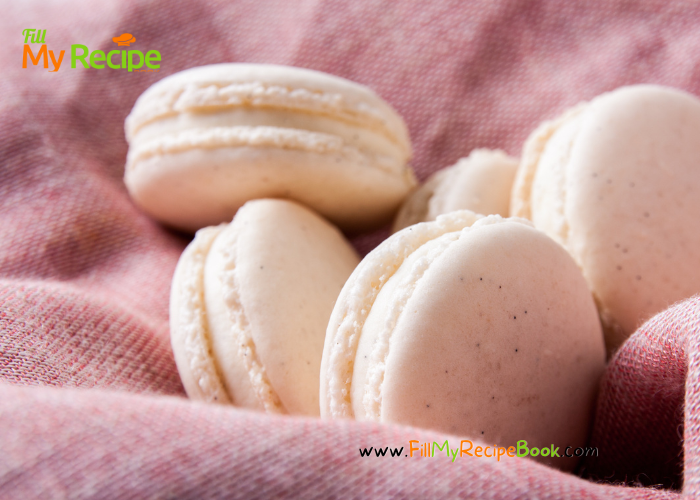 How to make Raspberry and Vanilla Macarons Recipe idea. Aesthetic macarons oven baked and a raspberry or vanilla buttercream filling recipe.