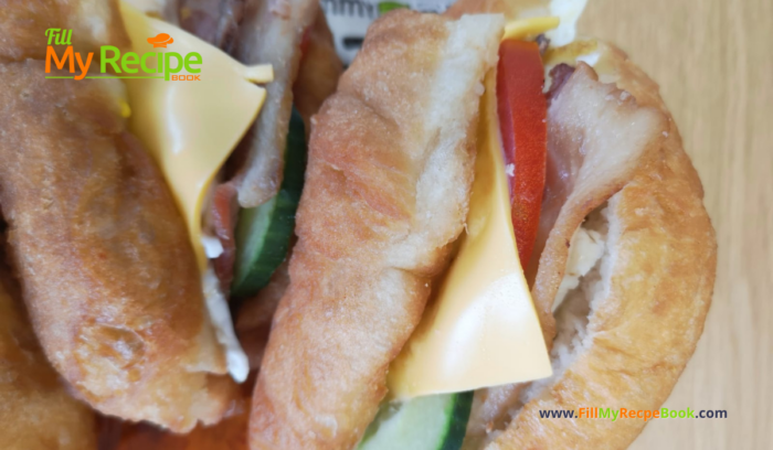 Vetkoek Bacon Egg with salad Filling recipe idea. The best South African Vetkoek meal for breakfast or brunch that is quick and easy.