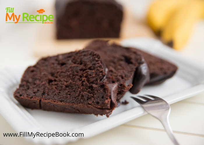 Healthy Moist Chocolate Banana Bread recipe with 100 % cocoa and chocolate chips. The best easy all in one bake, no eggs, no butter, dessert.