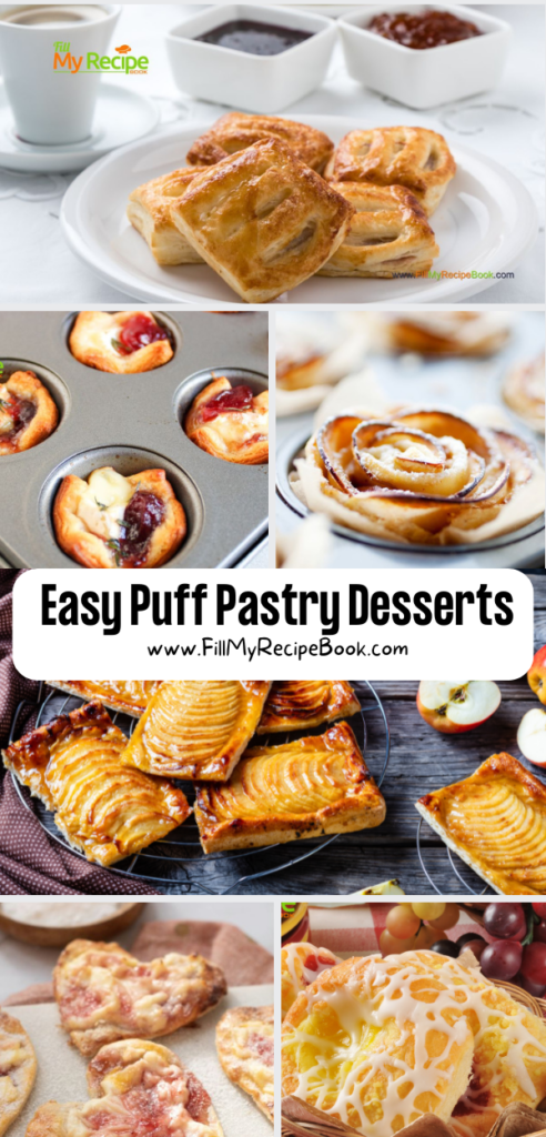 Easy Puff Pastry Desserts recipe ideas. Quick sweet or savory snacks that include tarts, turnovers and jam filled cream cheese, toppings.