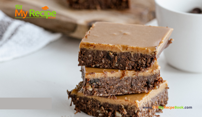 Peanut Butter Caramel Brownies Recipe. Easy homemade from scratch no bake healthy salted chocolate caramel filling with walnut and date base.