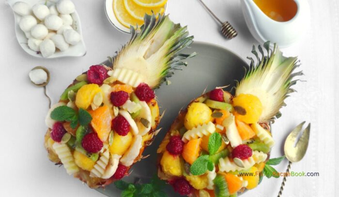 A healthy Tropical Pineapple Fruit Salad recipe. This simple homemade fresh fruit salad is a perfect summer treat that kids absolutely adore.