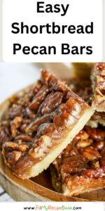 Easy Shortbread Pecan Bars recipe. A shortbread crust topped with pecan nuts, honey, cream and brown sugar for a healthy snack bar.